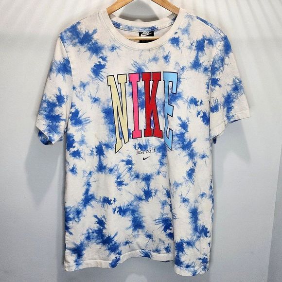 Nike World Peace Tie Dye Vintage Shirt Double Sided White Blue Retro vtg Size XL - Picture 1 of 7